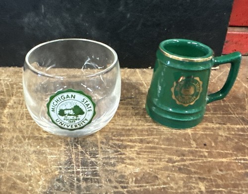 Michigan State University Mini Mug And Mini Glass Souvenirs 2 1/4” Tall