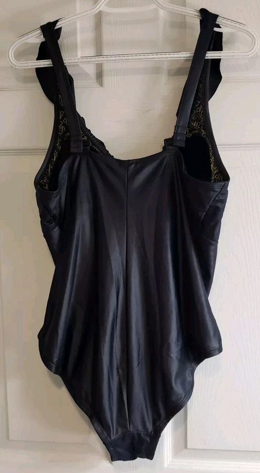 Traje de baño vintage Baby Phat Kimora Lee Simmons imitación cuero negro con volantes talla 1X Foto 2 de 4