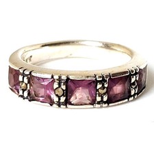 SIZE 6 AMETHYST Stones Band RING Marcasite .925 STERLING SILVER