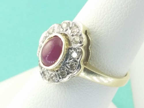 Sunning Victorian Ring Yellow Gold 14k 585 Diamond and Ruby Ring Size 6 - Imagen 8 de 9