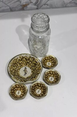 Vintage Planter s Peanuts Lot With Diamond Pattern Glass Jar And Serving Bowls