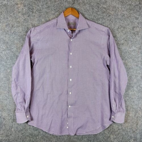 Canali Dress Shirt Mens 42 16.5 Multicolor Gingham Check Button Up Cotton Italy
