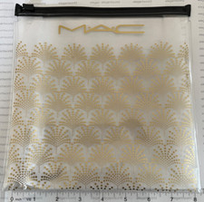 MAC COSMETICS CLEAR GOLD ZIP MAKEUP BAG LIMITED EDITION 8"x8"x2" NEW AUTHENTIC