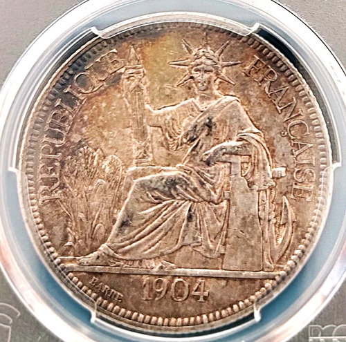 1904 A French Indo-China 1P , NGC  AU 53 , nice silver coin   # 1892 , # 60-8