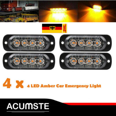 4x LED Auto Frontblitzer Orange Blitzlicht Warnleuchte LKW Strobe Licht 12V-24V