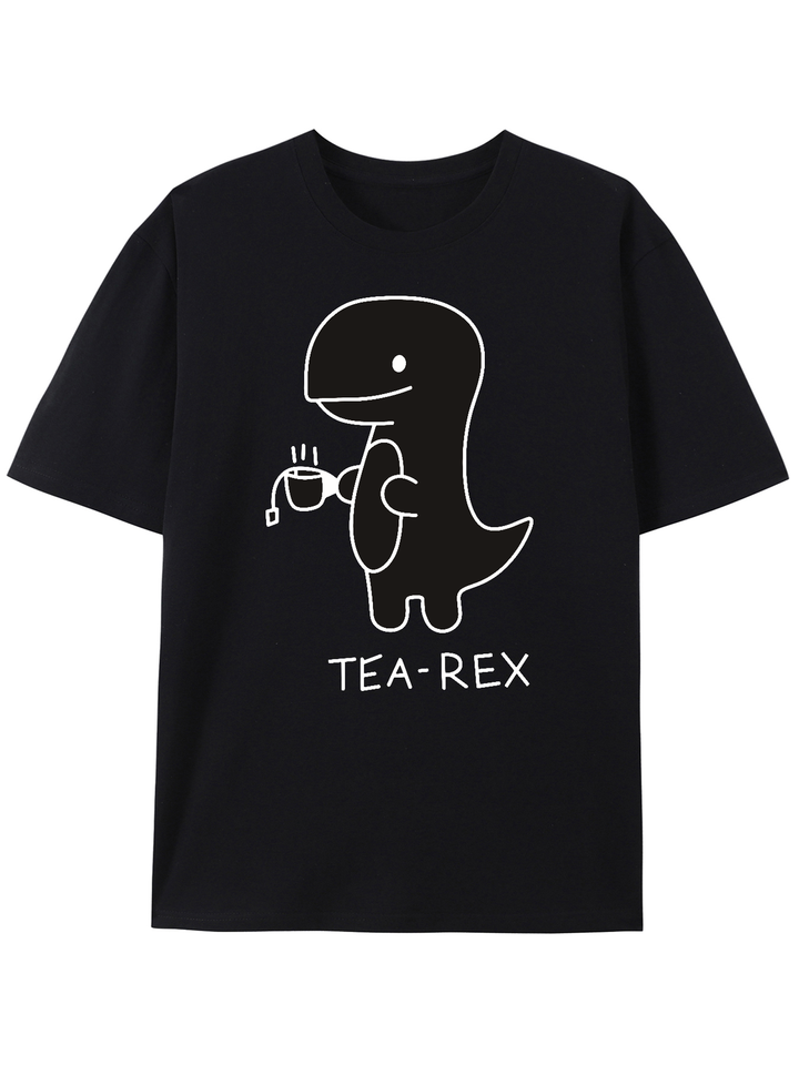 Vibrant Line Drawing Dinosaur Graphic Print Short Sleeve Crew Neck Tee