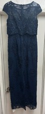 NWT - Adrianna Papell Blue Dress/Gown Full Length Size 4 Popover Embroidered