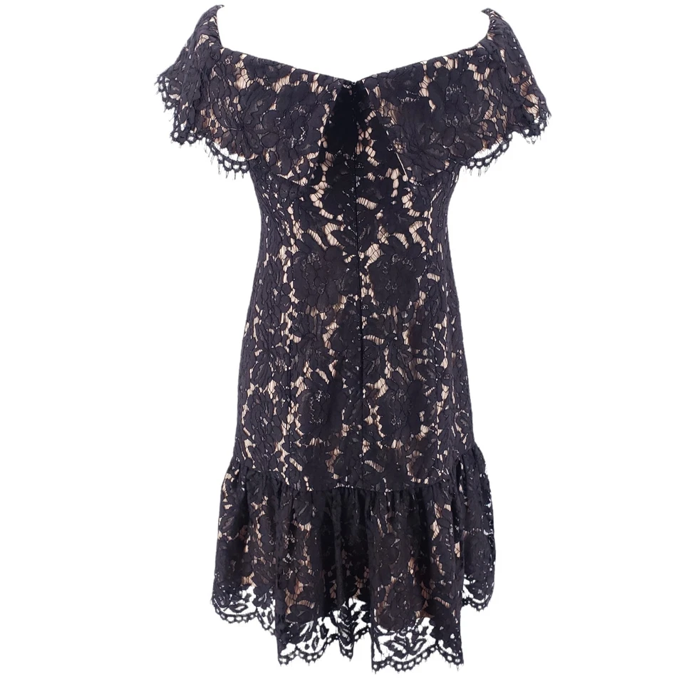 ELIZA J Off Shoulder Midi Dress Black Lace Overlay Ruffle Cocktail LBD Size 4P - Image 2 of 4
