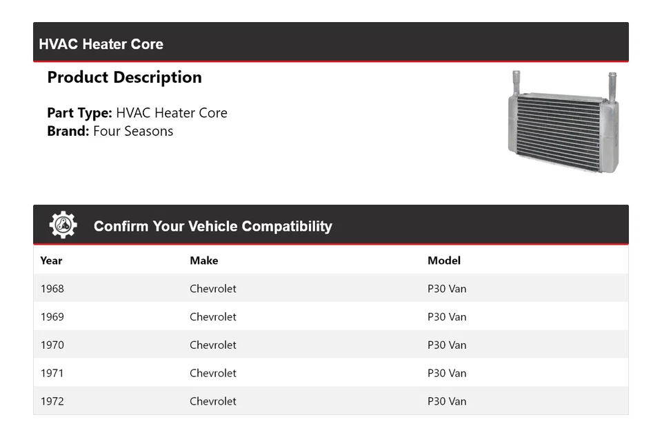 Para Chevrolet P30 1968-1972 furgoneta HVAC núcleo de calefacción 4 estaciones 1969 1970 1971 Foto 2 de 3