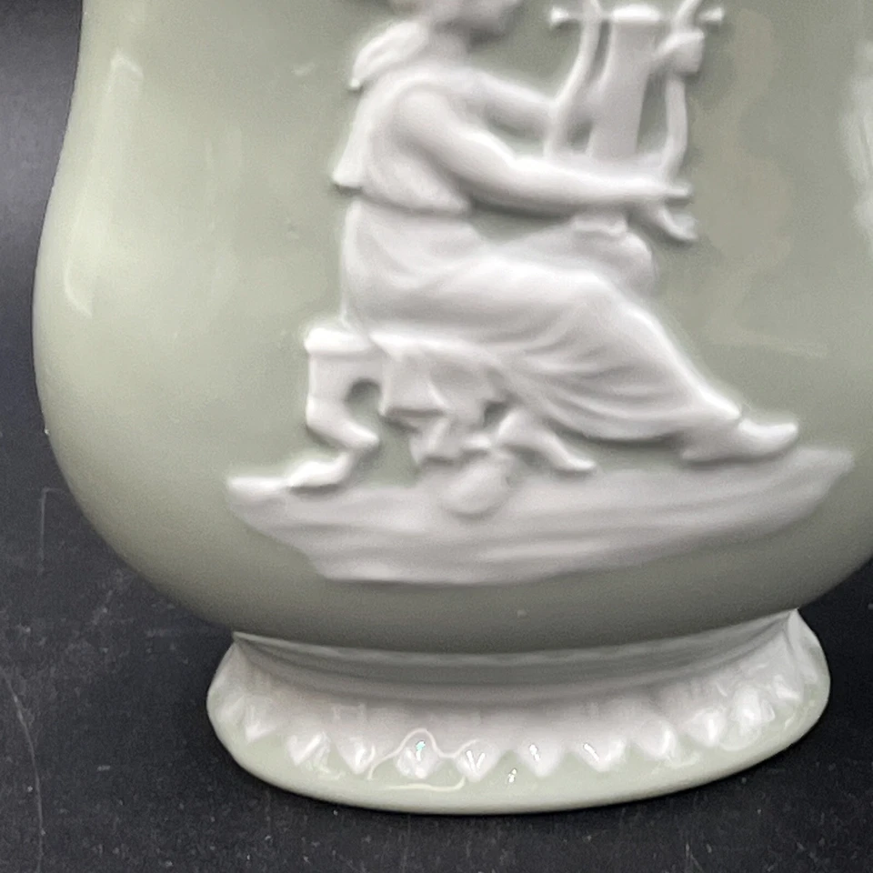 Jarrón Vin 2 asas estilo jaspe urna hecho en Japón verde y blanco enloquecido Foto 2 de 4