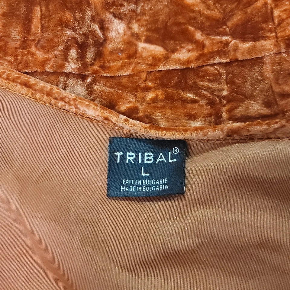 Top Babydoll Tribal Y2K Terciopelo Aplastado Talla L Otoño Naranja Manga 3/4 Bruja Foto 3 de 4