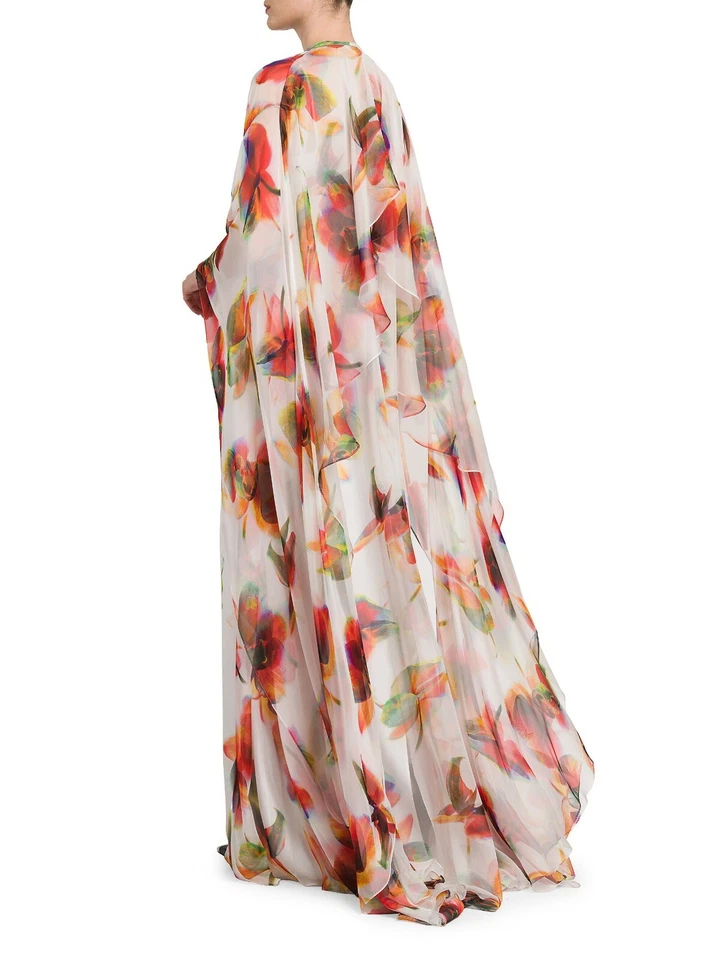 $6800 Vestido Maxi Alexander Mcqueen Floral Seda Gasa Talla 38 / EE. UU. 2 Italia Foto 3 de 4