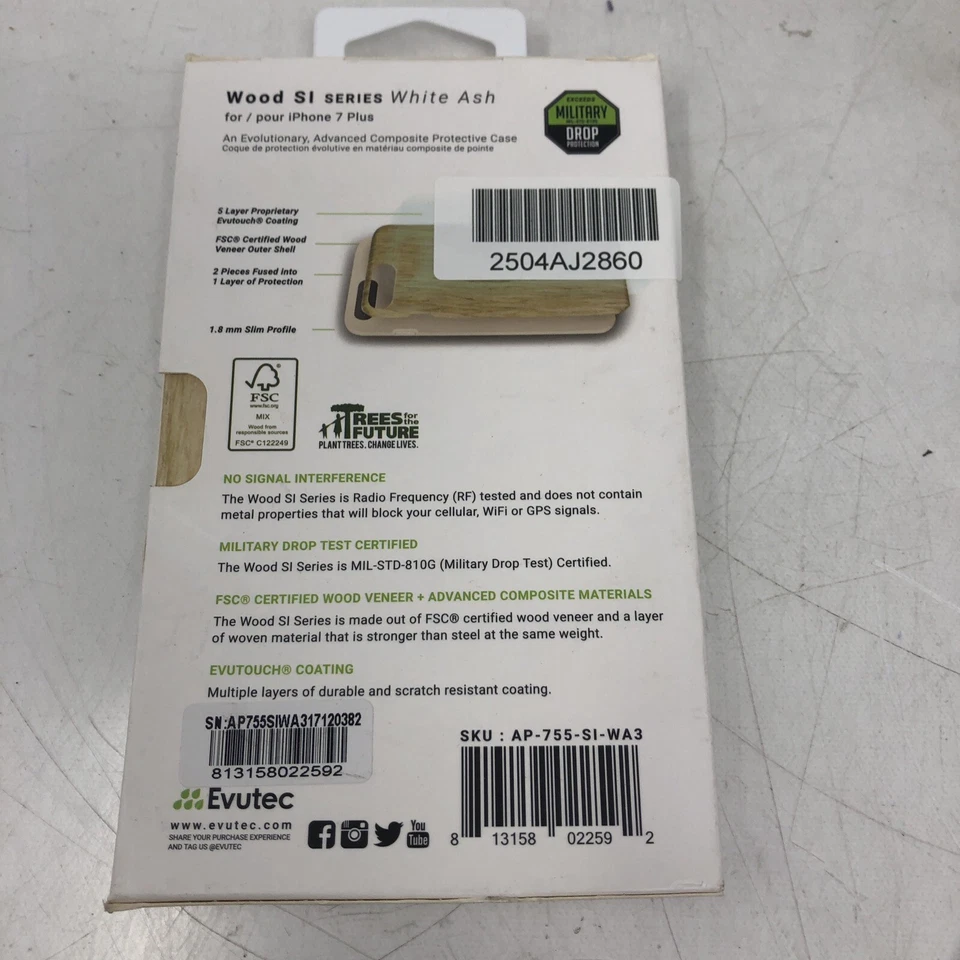 Funda Compuesta Avanzada Evutec Madera Serie Si BLANCA CENIZA para iPhone 7 Plus Foto 4 de 4