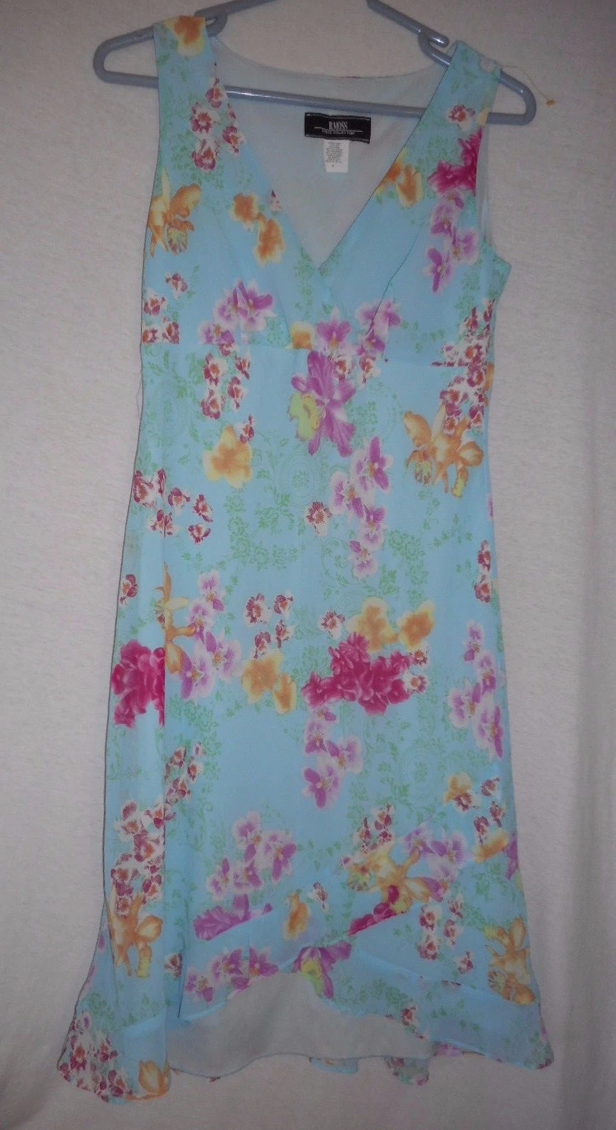 RETROFÊTE Vintage (?) Abito smanicato blu foderato floreale B. Moss taglia 4