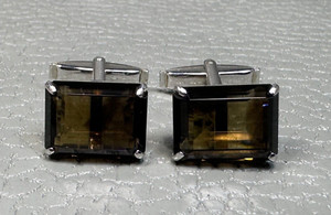 Authentic Contemporary Amber Colored Stone White Gold Plated Cuff Links