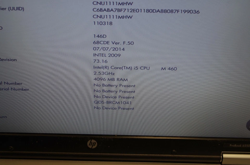 HP Probook 6550B Intel Core i5-460M 2.53GHZ 4GB RAM Boots To Bios No HD - Image 2 of 4