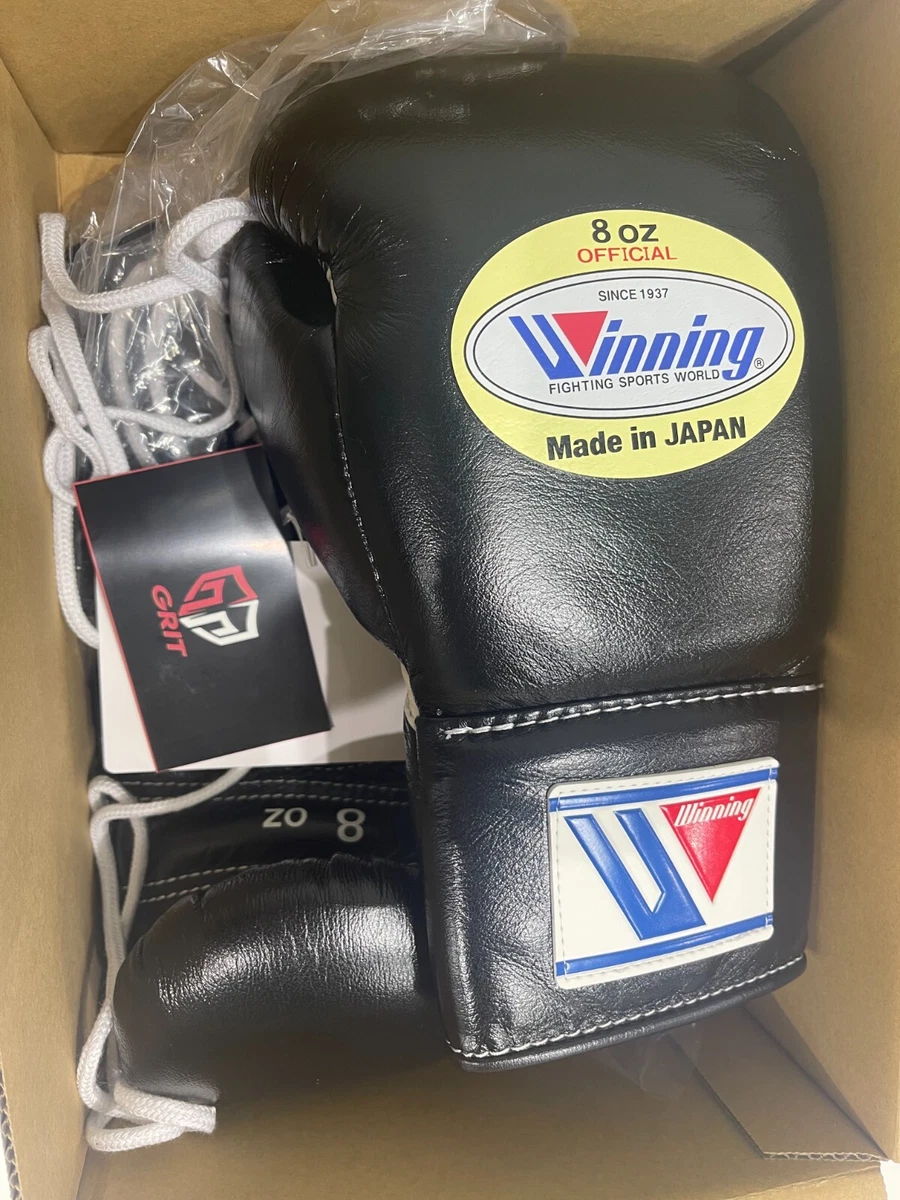 [Authorized Seller]Black Winning Pro Boxing Lace-up Gloves made in Japan 8oz