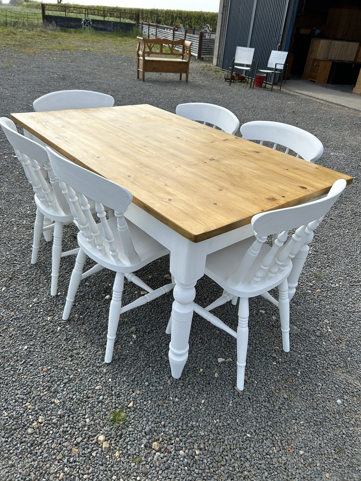 Farmhouse Pine Table And 6 Chairs eBay