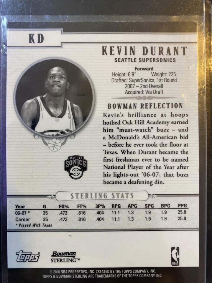 2007/2008 Bowman Sterling Kevin Durant Rookie | Perfect Condition Mint - Image 2 of 4