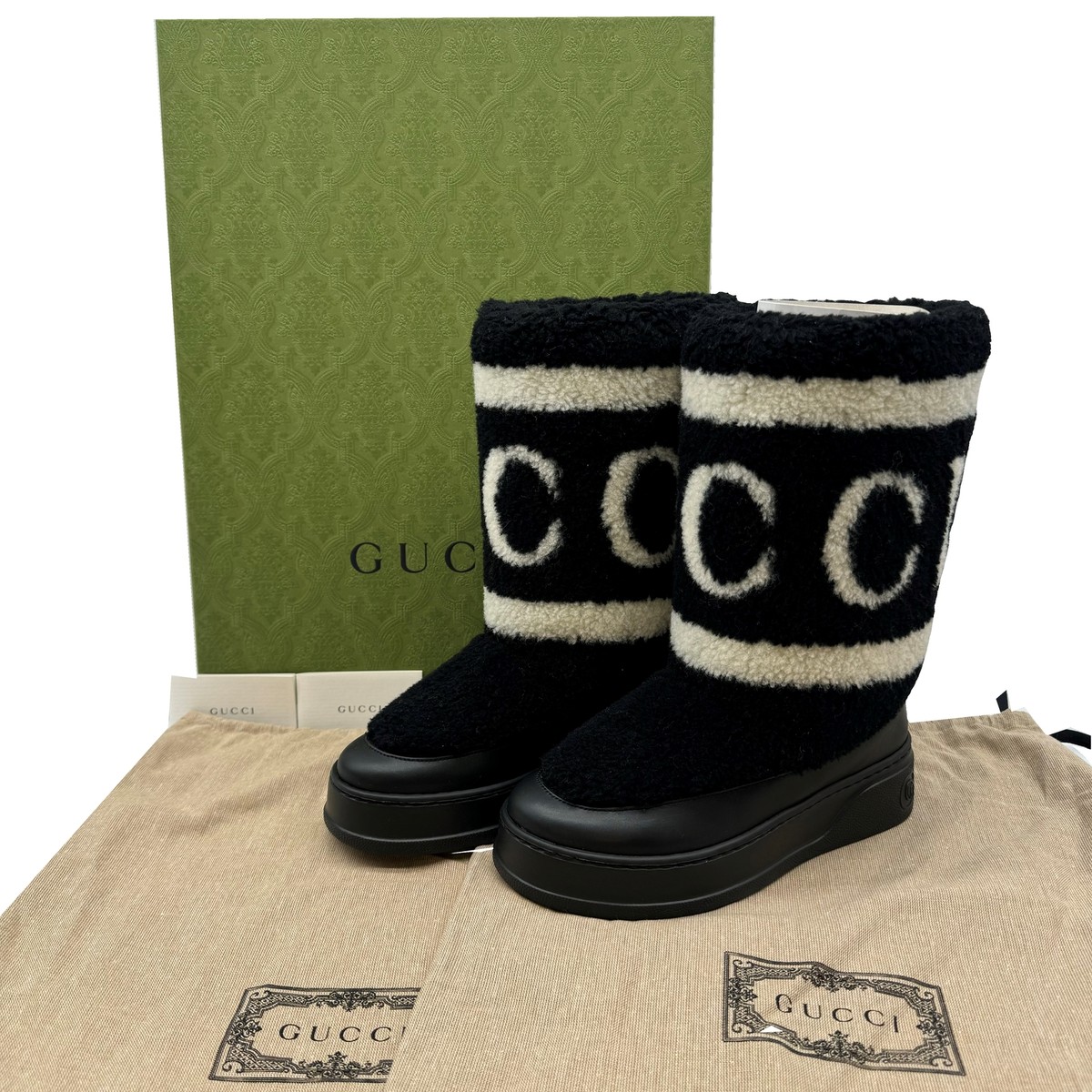 Auth GUCCI Logo Unused Short Fur Boots Size:36.5 US:6.5 Auth GUCCI Logo Unused Short Fur Boots Size:36.5 US:6.5