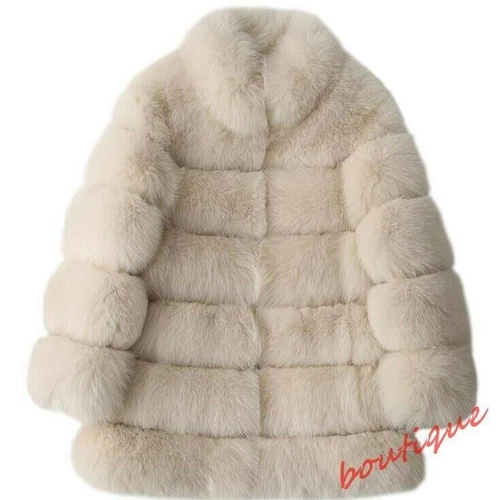 Women's Stand Collar Faux Fur Coat Mid Long Furry Casual Parka coat - Bild 32 von 38