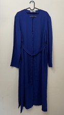 Official Vintage Cobalt Blue Evening Long Jacket Tie Waist Side Splits Size 20