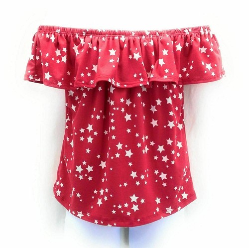 Shiny Happy Girls Off The Shoulder Red and White Star Sleeveless Top Size 4 - Picture 3 of 3