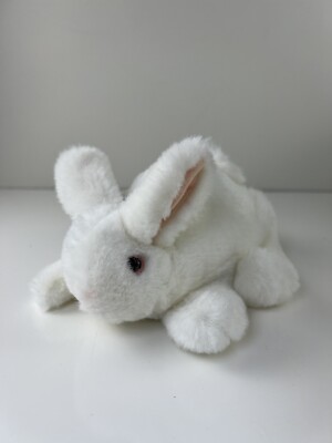 Folkmanis Small 7  White Realistic Plush Bunny Rabbit Hand Puppet Pink Eyes Toy