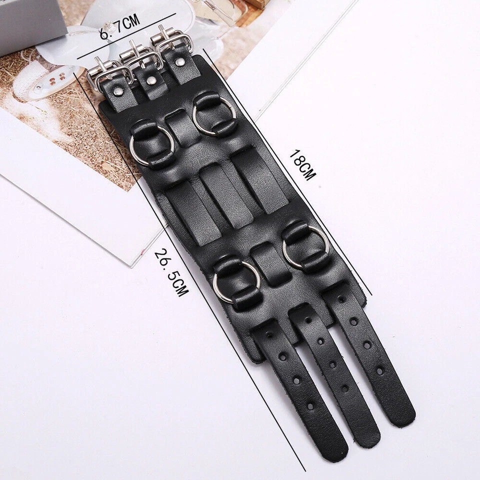 Hot Mens Biker Studded Leather Wide Watch Band Buckle Close - Image 1 of 4