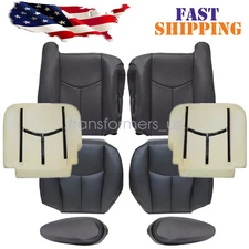For 2003-2006 Chevy GMC 1500 Front Bottom Top Replacement Leather Seat Cover Blk