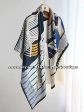 Sallys 70% Cashmere 30% Silk Wrap Scarf Geometric Print 2 Face Stole Shawl 53"