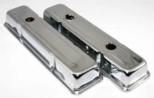 SBC Chevy 350 Chrome Short Steel Valve Covers w/ Oil Cap Hole 283 305 327 400 
