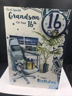 16TH GRANDSON BIRTHDAY CARD WITH BADGE VERSE  9" X 6" LARGE AGE 16 SIXTEEN