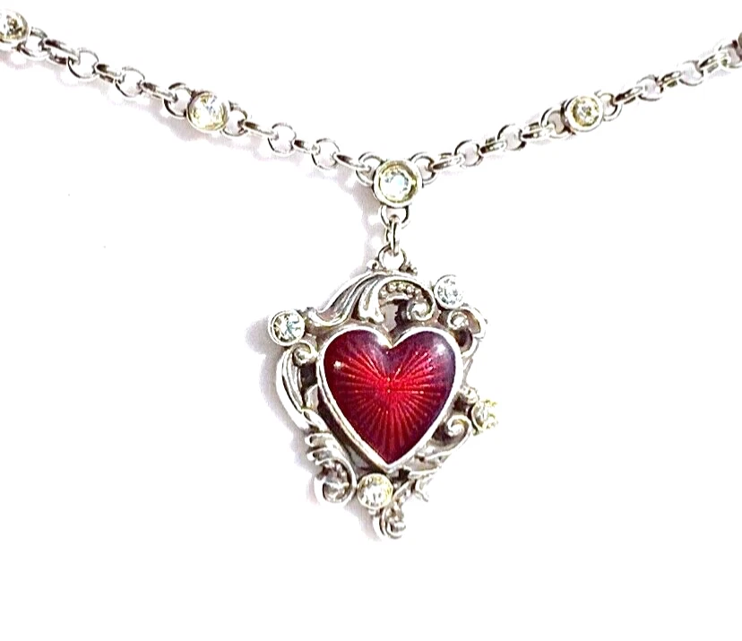 COLLAR SLVR BRIGHTON LE LOUVRE CORAZÓN ROJO+IRIDISCENTE CRISTAL DE SWAROVSKI LN+BOLSO✨VTG Foto 3 de 4