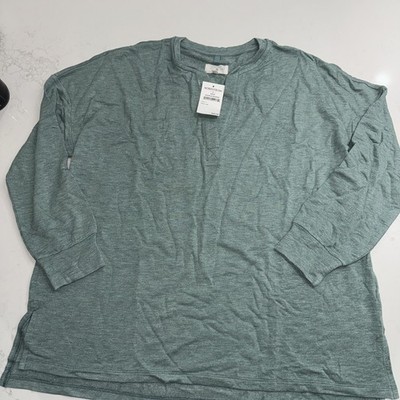 New Lou & Grey V-Neck Shirt Woman Large Sea Blue Heather Casual Soft Comfort