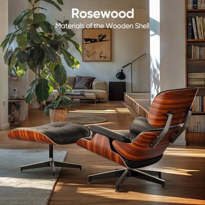 Mid Century Eames Chaise Lounge Chair With Ottoman Footstool Set Rosewood