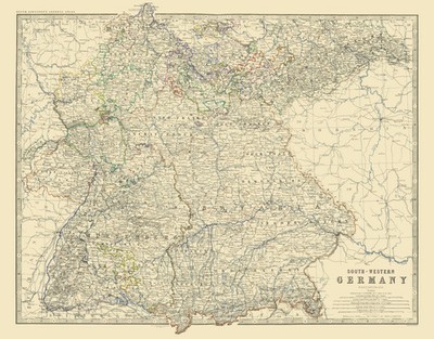 Historic Map - Germany Southwest - Johnston 1861 - Vintage Wall Art