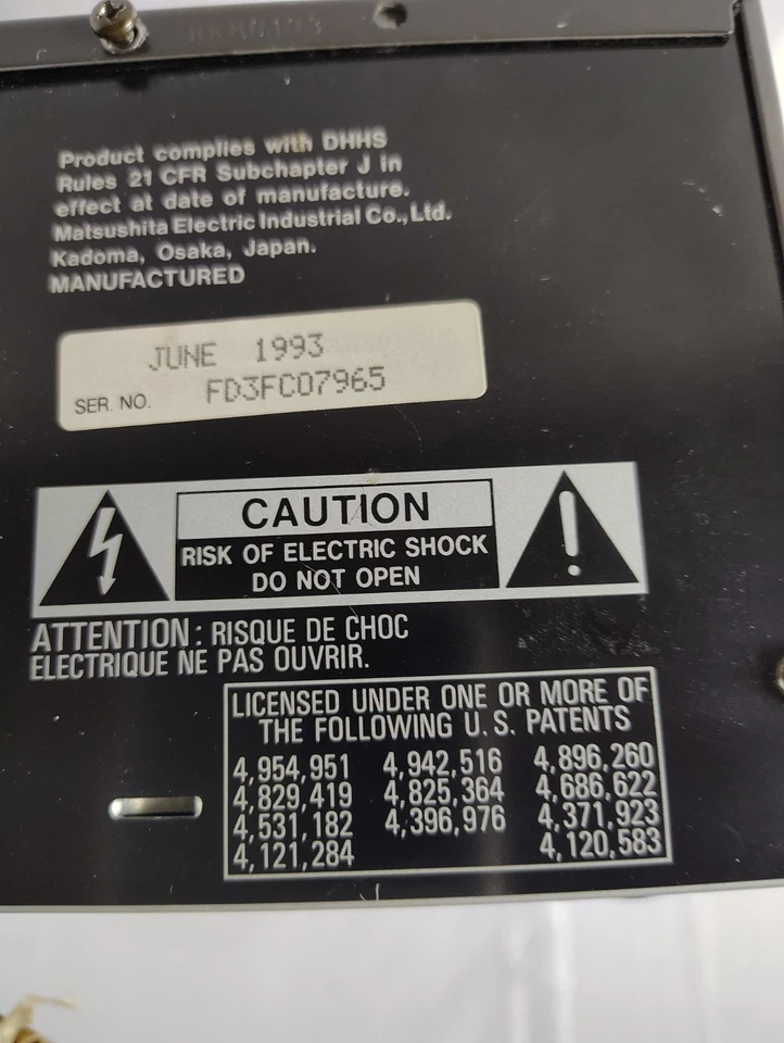 Technics SL-PD947 5 Disc Changer CD Player No Remote Non-working for parts - Image 4 of 4