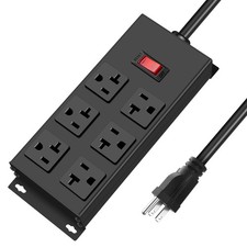 Heavy Duty 20 Amp Power Strip Garage 6 Outlets Metal 12 Gauge Surge Protector