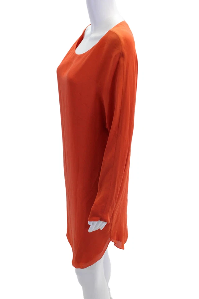 Vestido Ralph Lauren Blue Label para mujer manga larga cuello redondo seda naranja grande Foto 2 de 4