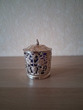 Edle Vintage- Dose aus Kobaltglas mit filigraner Silber- Optik / Metallmontur