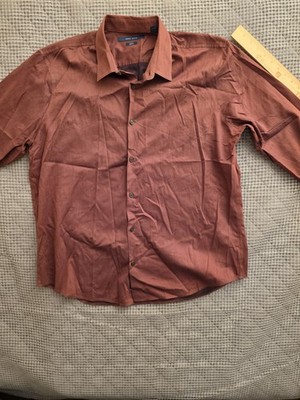 Perry Ellis Men Cotton blend dress shirt Slim Fit Stretch Burned Orange XXL