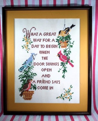 Charming 1950's Friends Quote Cross Stitch 23 x 19 Completed Framed Wall Art
