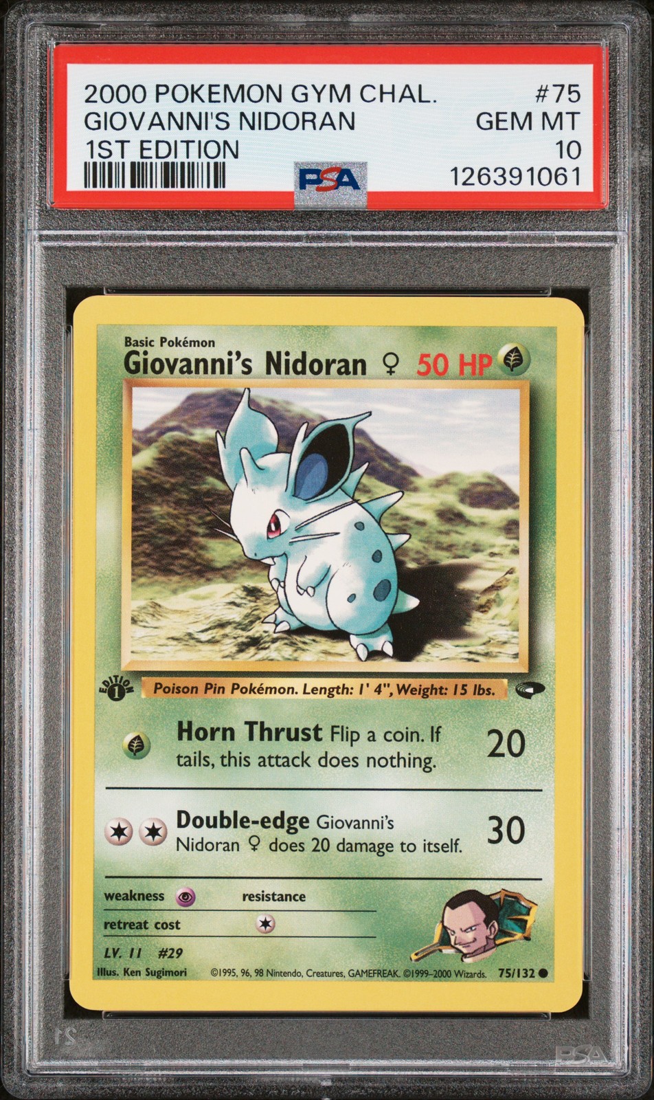 2000 POKEMON GYM CHALLENGE 1ST ED #75 GIOVANNI'S NIDORAN PSA 10