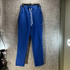 FIGS Yola Scrub Pants S Blue Straight Leg Yoga Waistband Cargo Pocket