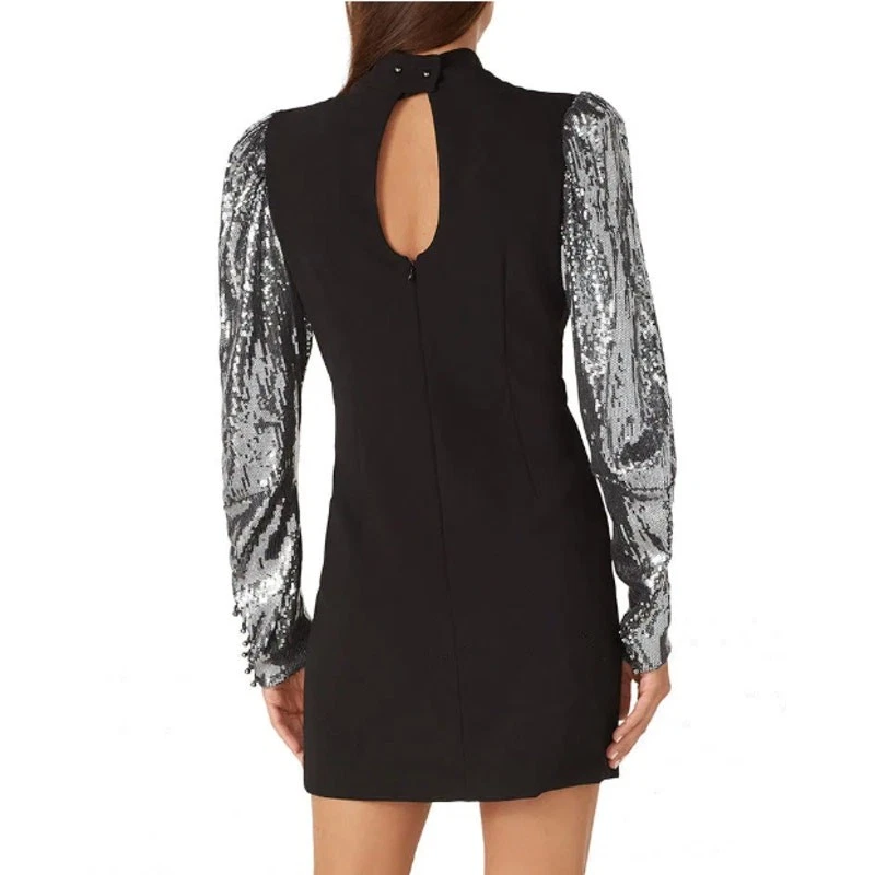 Mini Vestido Nicole Miller Negro Manga Lentejuelas MEDIANO Manga Larga Cóctel $395 Foto 4 de 4