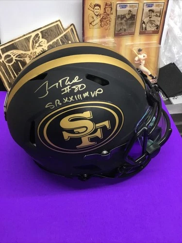 Jerry Rice 49ers Signed Full Size Black Alt Helmet Beckett 3 Inscriptions 🐐