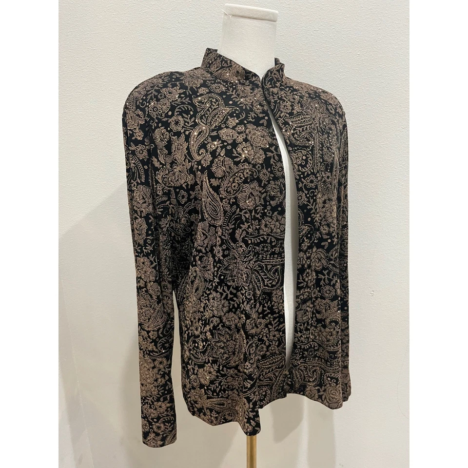 Chaqueta para mujer Xscape by Joanna Chen negra dorada cachemira frente abierto Foto 2 de 4