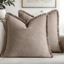 Decorative Throw Pillow Covers Neutral Linen Fringe Throw Pillows Set of 2 Dune