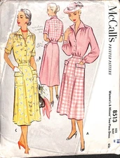 Vintage 1950s Two Piece Dress McCall's Sewing Pattern 8513 Bust 36 Complete